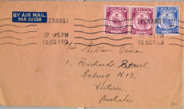 1950 MALAYA , CORREO AÉREO , SOBRE CIRCULADO , PENANG - VICTORIA ( AUSTRALIA ) - Penang