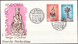 Andorre Espagnol - Andorra FDC1 1974 Y&T N°81 à 82 - Michel N°88 à 89 - EUROPA - Storia Postale