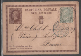 ITALIA 1877 - Cartolina Postale 10 C. - Affrancatura Integrativa Effigie 5 C. - Annullo Torino (per Parigi) - Postwaardestukken