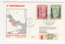 1976. LIECHTENSTEIN,VADUZ RECORDED AIRMAIL TO DUBAI,FIRST SWISSAIR FLIGHT ZURICH-DUBAI - Luchtpostzegels