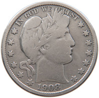 UNITED STATES OF AMERICA HALF DOLLAR 1908 O BARBER #t141 0465 - 1892-1915: Barber