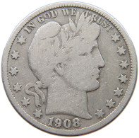 UNITED STATES OF AMERICA HALF DOLLAR 1908 D BARBER #t148 0035 - 1892-1915: Barber