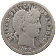 UNITED STATES OF AMERICA DIME 1908 D BARBER #t111 0095 - 1892-1916: Barber