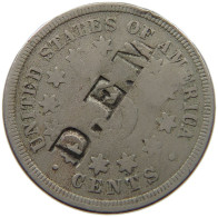 UNITED STATES OF AMERICA NICKEL 1867 COUNTERMARKED DEM / DEM GWL #t001 0241 - 1866-83: Shield (Écusson)