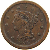 UNITED STATES OF AMERICA LARGE CENT 1854 BRAIDED HAIR #t145 0437 - 1840-1857: Braided Hair