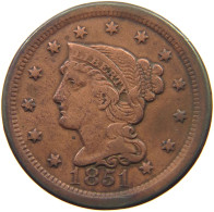 UNITED STATES OF AMERICA LARGE CENT 1851 BRAIDED HAIR #t141 0295 - 1840-1857: Braided Hair (Capelli Intrecciati)