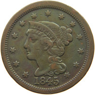 UNITED STATES OF AMERICA LARGE CENT 1845 BRAIDED HAIR #t141 0305 - 1840-1857: Braided Hair (Cheveux Tressés)