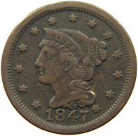 UNITED STATES OF AMERICA LARGE CENT 1847 BRAIDED HAIR #t141 0317 - 1840-1857: Braided Hair