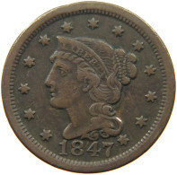 UNITED STATES OF AMERICA LARGE CENT 1847 BRAIDED HAIR #t141 0317 - 1840-1857: Braided Hair (Cheveux Tressés)