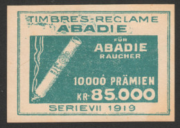 Abadie Reklamemarke GERMANY Austria 1919 Lottery - Tobacco Cigarettes Cigarette Advertising Label Vignette Cinderella - Tabac