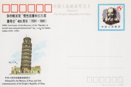 Chine - 1991 - Entier Postal JP29 - Tour De Pise - Galilei - Postcards