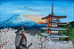 Samouraï Au Japon Devant La Pagode Chureito Au Pied Du Mont Fuji - Arti Martiali