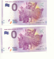 Billet Touristique 0 Euro - PARC ZOOLOGIQUE DE PARIS - UEBR - 2017- 3A Et B  - N° 2490 Et 7550 - Billets épuisés - Altri & Non Classificati