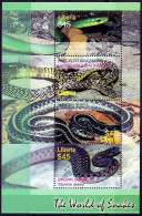 Rough Green, Speckled King Snake, Garter, Brown Snakes, Reptiles, Liberia 2006 MNH SS - Serpents