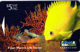 Fidji Fiji TELECARTE PHONECARD Telecom Marine Serie Golden Damsel Fish Poisson Demoiselle Recif Reef 1995 5 Doll Ut BE - Fiji