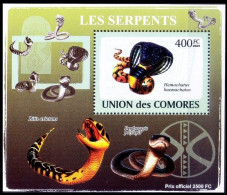 Ring-necked Spitting Cobra, Poisonous Snakes, Reptiles, Comoros 2009 MNH MS - Serpents