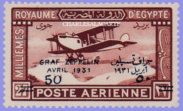 EGYPT  KINGDOM  1931  AIR  GRAF ZEPPELIN  OVERPRINT   S.G. 185  LIGHTLY MOUNTED MINT - Neufs