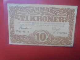 DANEMARK 10 KRONER 1942 Préfix "R" Circuler (B.31) - Danimarca