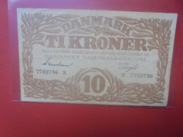 DANEMARK 10 KRONER 1942 Préfix "R" Circuler (B.31) - Denmark