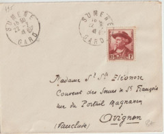 1941 - 495 (MISTRAL) SEUL SUR LETTRE De SUMENE (GARD) => AVIGNON - Covers & Documents