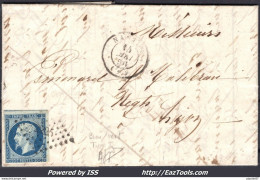 FRANCE EMPIRE 20c BLEU SUR VERT N° 14Am SUR LETTRE PC 2225 NANTUA SIGNÉ CALVES - 1862 Napoleone III