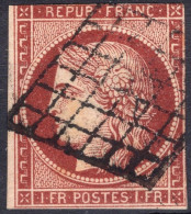 FRANCE CERES 1Fr CARMIN BRUN FONCÉ N° 6B AVEC OBLITERATION GRILLE A VOIR - 1849-1850 Ceres