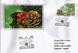 ANDORRA. European Holly.Feuille De Houx.Boix Grévol., Année 2019, FDC Adressé En Espagne - Storia Postale