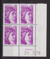 N°1969** COIN DATE NEUF** SABINE 50c Violet  (29/3/78) 1978 - 1970-1979