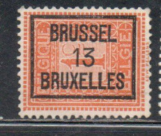 BELGIQUE BELGIE BELGIO BELGIUM 1912 1914 ARMS ARMOIRIES PREOBLITERE OVERPRINTED BRUSSEL 13 BRUXELLES TYPO 37B 1c MNH - Roller Precancels 1900-09