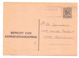 Belgique Entier Postal Stationery 15.IV 1f50 Bericht Van Adresverandering Leuven Flamme Vermeld De Postnummers - Adressenänderungen