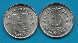 Pakistan - Golden Jubilee Pakistan " Constitution " Stamp Block Of 4 + Commemorative Coin " Hard Item - Pakistan