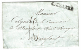 1832 - Lettre De LAUSANNE  ( Linéaire 39 Mm ) Taxe 10  Pour Beaufort ( Duché De Savoie ) - ...-1845 Préphilatélie