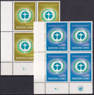 UNO GENF 1972 Mi-Nr. 25/26 Eckrand-Viererblocks ** MNH - Neufs