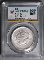 China Qing Dyn 1911 Yun Nan Dragon Silver Dollar Coin 0.5Yuan Guang Xu MS 63 - Cina
