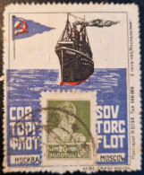 Porte Timbre De Russie Avec Publicité (vendu à La Poste) : Paquebot Mer, Drapeau, Fumée (vers 1925) - Boten
