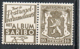 BELGIQUE BELGIE BELGIO BELGIUM 1929 1932 LION RAMPANT + LABEL 10c MNH - 1929-1937 Leone Araldico