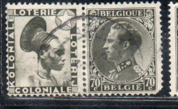 BELGIQUE BELGIE BELGIO BELGIUM 1934 1935 KING ROI RE LEOPOLD III + LABEL 70c  USED USATO OBLITERE' - 1934-1935 Leopoldo III