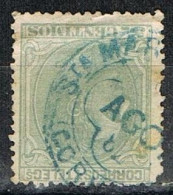 Sello 5 Cts Verde Alfonso XII, Fechador Trebol SANTA MARTA De ORTIGUEIRA (Coruña), Edifil Num 201 º - Usados