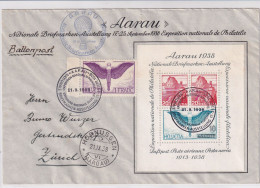 NABA AARAU Ballonpost Brief - Landung In HORNUSSEN (AG) - MiNr. 191z, A 327 - B 327 (Block 4) Schweiz 21.9.1938 - Sonstige & Ohne Zuordnung