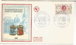 FRANCIA SPD FDC PARIS TRATADO DE AIX LA CHAPELLE ESCUDO ARMS - Briefe U. Dokumente