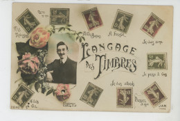 TIMBRES - Jolie Carte Fantaisie Homme Et Timbres " LANGAGE DES TIMBRES " - Timbres (représentations)