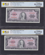 CUBA 100 PESOS 1950 SC /UNC PAREJA CORRELATIVA. CERTIFICADOS - Cuba