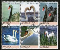 Angola 2000 Water Birds Black & White Swans Setenant BLK/6 Cancelled # 13508 - Zwanen