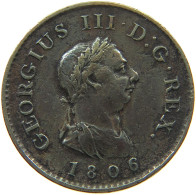 GREAT BRITAIN FARTHING 1806 GEORGE III. 1760-1820 #t108 0211 - A. 1 Farthing