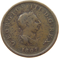 GREAT BRITAIN HALFPENNY 1807 GEORGE III. 1760-1820 #a009 0059 - B. 1/2 Penny