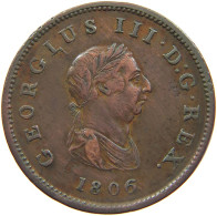 GREAT BRITAIN HALFPENNY 1806 GEORGE III. 1760-1820 #t158 0653 - B. 1/2 Penny