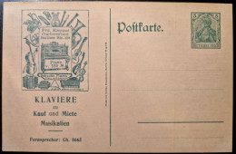 Entier Postal Timbré Sur Commande D'Allemagne (1910) Piano Violon Guitare Accordeon Trompette Flute Tambour Harmonica - Musik