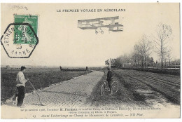 CPA AVIATION - 1ER Voyage Aéroplane, Oct. 1908, H. Farman AV Atterrissage Champ De La Cavalerie (BETHENY Hexag. - MARNE) - Flieger