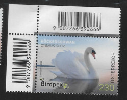 AUSTRIA 2022- BIRDPEX ISSUE- MUTE SWAN ( Cygnus Olor) 1v MNH - Marginal Block With  Number Tags On Two Sides- - Swans