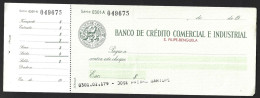 Check Banco Crédito Comercial E Industrial, S. Filipe, Benguela, Angola. Borges & Irmão Group. Lion. $20 Budget Stamp Ra - Chèques & Chèques De Voyage
